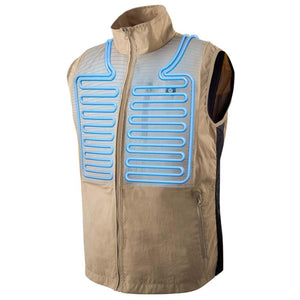 Gobi Heat tan vest with blue heating element grid overlay