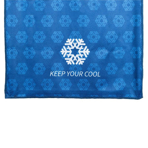 Gobi Heat blue cooling towel with white snowflake graphic and Keep Your Cool text