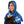 Woman wearing a blue Gobi Heat cooling hood over a black shirt