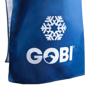 Blue Gobi Heat fabric with white snowflake logo and Gobi brand name