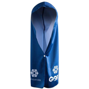 Gobi Heat blue cooling hood with white snowflake logo and text