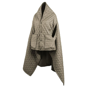 Gobi Heat quilted tan poncho with front snap buttons and two patch pockets