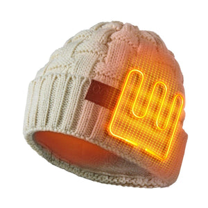 Gobi Heat cream cable knit beanie with glowing internal heating element