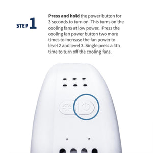 Gobi Heat step one instructions for operating the cooling fan power button