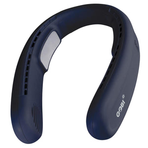Gobi Heat navy blue wearable neck fan with metallic cooling plates