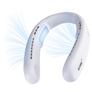 White Gobi wearable neck fan with blue airflow visual effects