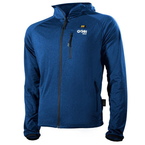 Gobi Heat blue hooded heated jacket with front zipper and chest pocket