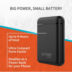 Gobi Heat compact battery pack with nine hours of heat and phone charging capability