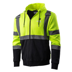 Gobi Heat high visibility yellow and black zip up hoodie with reflective strips