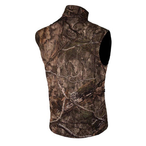Back view of a Mossy Oak camouflage print sleeveless vest
