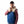 Man wearing a blue and beige hooded Fobi heated vest