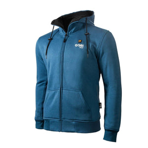 Blue Gobi Heat zip up hoodie with black hood lining and drawstrings