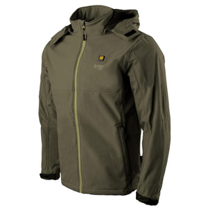 Olive green Gobi Heat hooded softshell heated jacket with front zipper