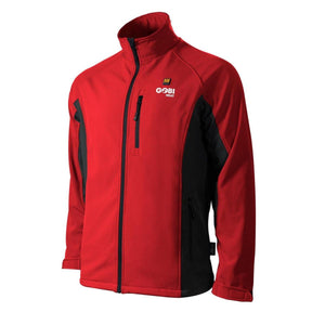 Gobi Heat red and black softshell heated jacket with front zipper and chest pocket