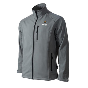 Gobi Heat grey softshell heated jacket with black zippers and logo on chest