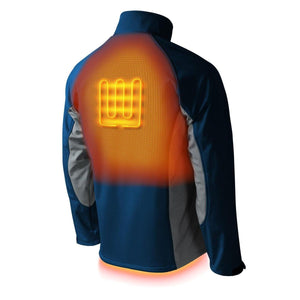 Back view of Gobi Heat jacket showing internal heating element grid on upper back