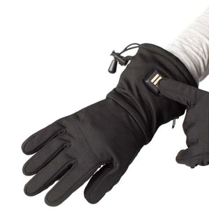 Black heated glove with adjustable wrist toggle and power button