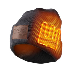 Gobi Heat grey beanie with visible orange heating element grid
