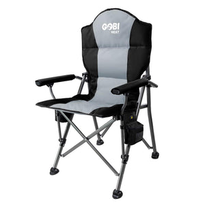 Gobi Heat folding camping chair with black and grey fabric and side storage pocket