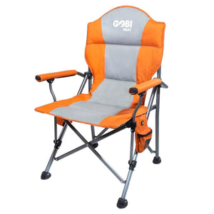 Gobi Heat orange and grey folding camping chair with armrests and side pocket
