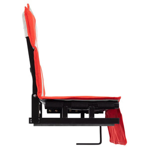 Side profile of a Gobi Heat red and grey stadium seat with black metal frame