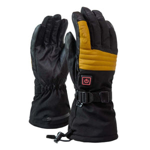 Gobi Heat black and yellow heated gloves with power button