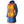 Blue hooded heated jacket with visible orange heating elements on the chest