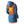Back view of a blue hooded heated jacket showing the internal heating element grid