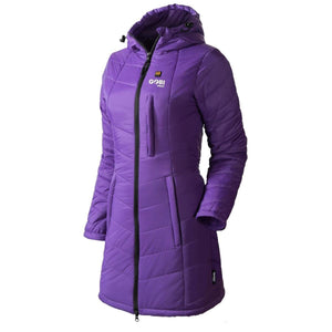 Gobi Heat purple hooded puffer coat with full length zipper and chest pocket