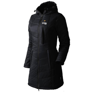 Black Gobi Heat hooded parka with quilted pattern and front zipper closure