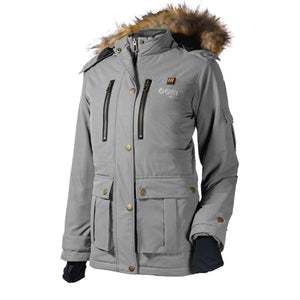 Gobi Heat grey hooded parka with faux fur trim and multiple pockets