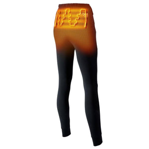 Back view of Gobi Heat black leggings showing glowing orange heating elements in the lower back area