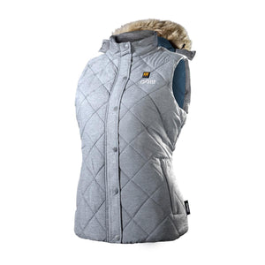 Gobi Heat grey quilted heated vest with faux fur hood