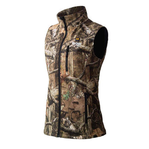 Gobi Heat women's heated vest in camouflage print with black zipper and collar