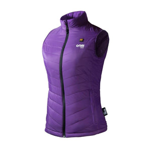 Gobi Heat purple quilted heated vest with front zipper and high collar