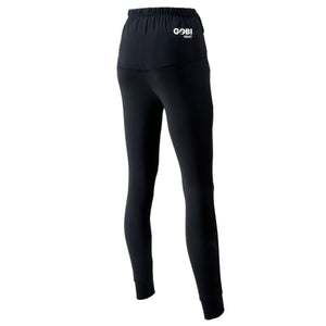 Back view of Gobi Heat black leggings with elastic waistband and brand logo