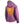 Back view of purple hooded heated jacket with glowing orange heating element on upper back