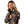 Woman wearing Gobi Heat camouflage jacket pointing to the logo
