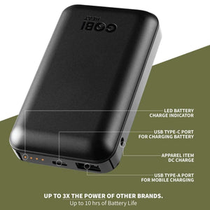 Gobi Heat battery pack with labeled LED indicator USB-C port DC charge port and USB-A port