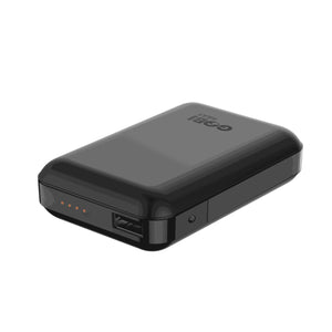 Black Gobi Heat portable power bank with four LED battery indicator lights and USB port