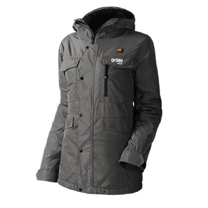 Gobi Heat grey hooded utility jacket with front pockets and chest logo