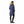 Back view of a person wearing a navy blue parka with a faux fur hood trim and black leggings