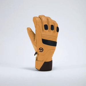 Tan Gordini leather ski glove with black knuckle padding and logo