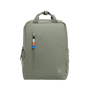 Sage green Got Bag backpack with a vertical front zipper pocket and top carry handles