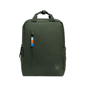 Got Bag olive green backpack with vertical front zipper pocket and top carry handles