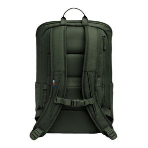 Back view of olive green Got Bag backpack with padded shoulder straps and chest buckle
