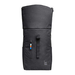 Got Bag black rolltop backpack with front zipper pocket and buckle closure