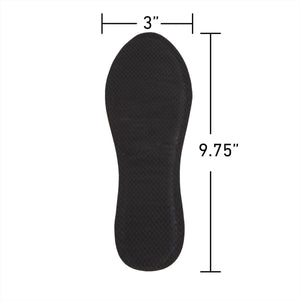 Grabber black shoe insole with 3 inch width and 9.75 inch length dimensions