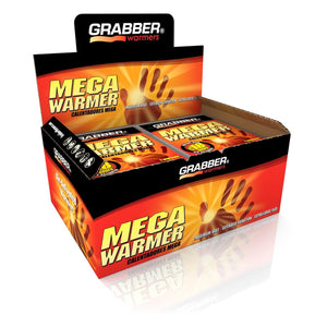 Grabber Mega Warmer display box containing individual air activated hand warmer packets