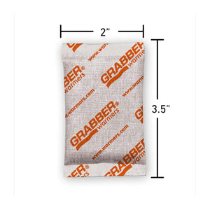 Grabber hand warmer packet measuring 2 inches by 3.5 inches